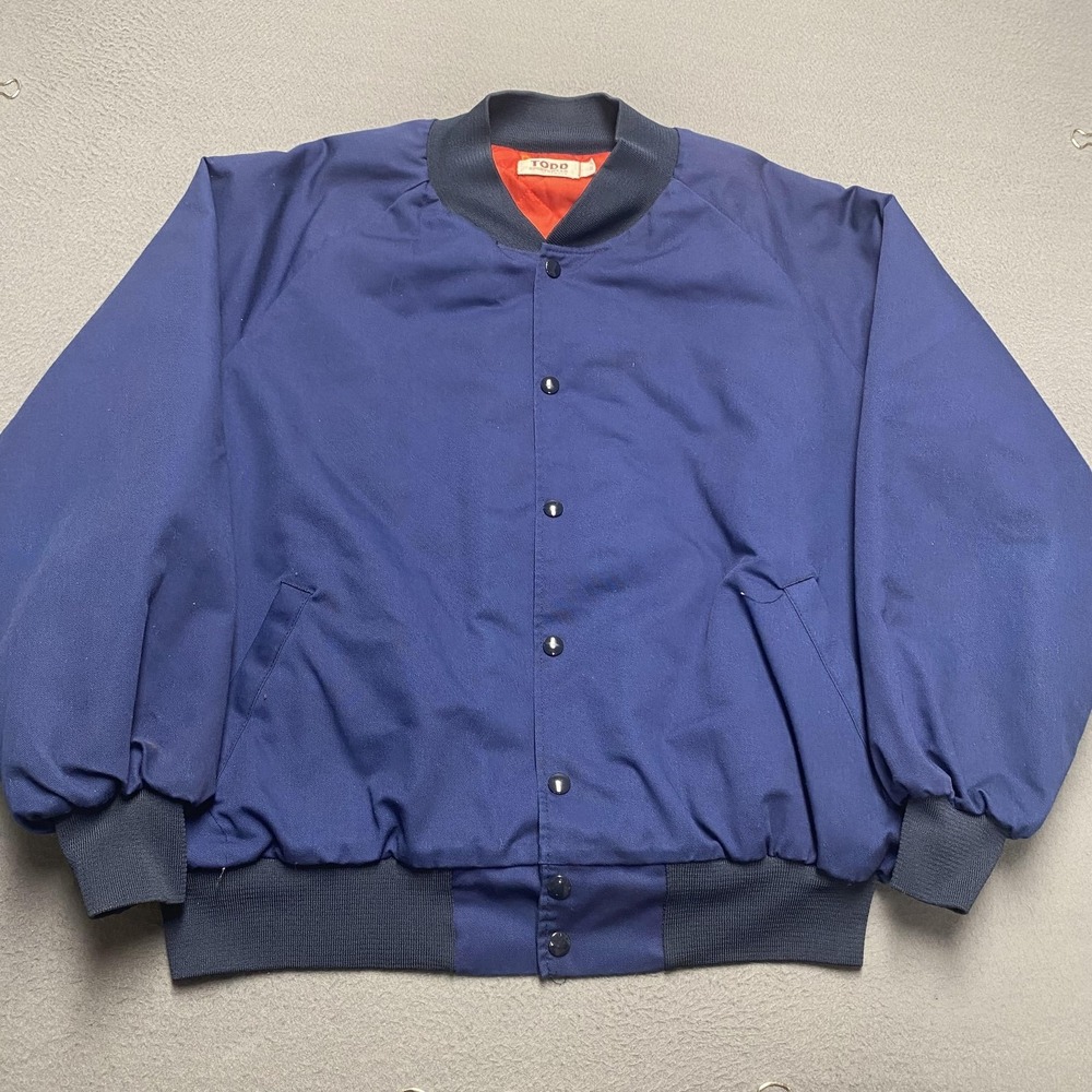 Vintage Todd Sportswear Jacket Mens 1X Blue Quilted Lined Bomber Made USA 80s
